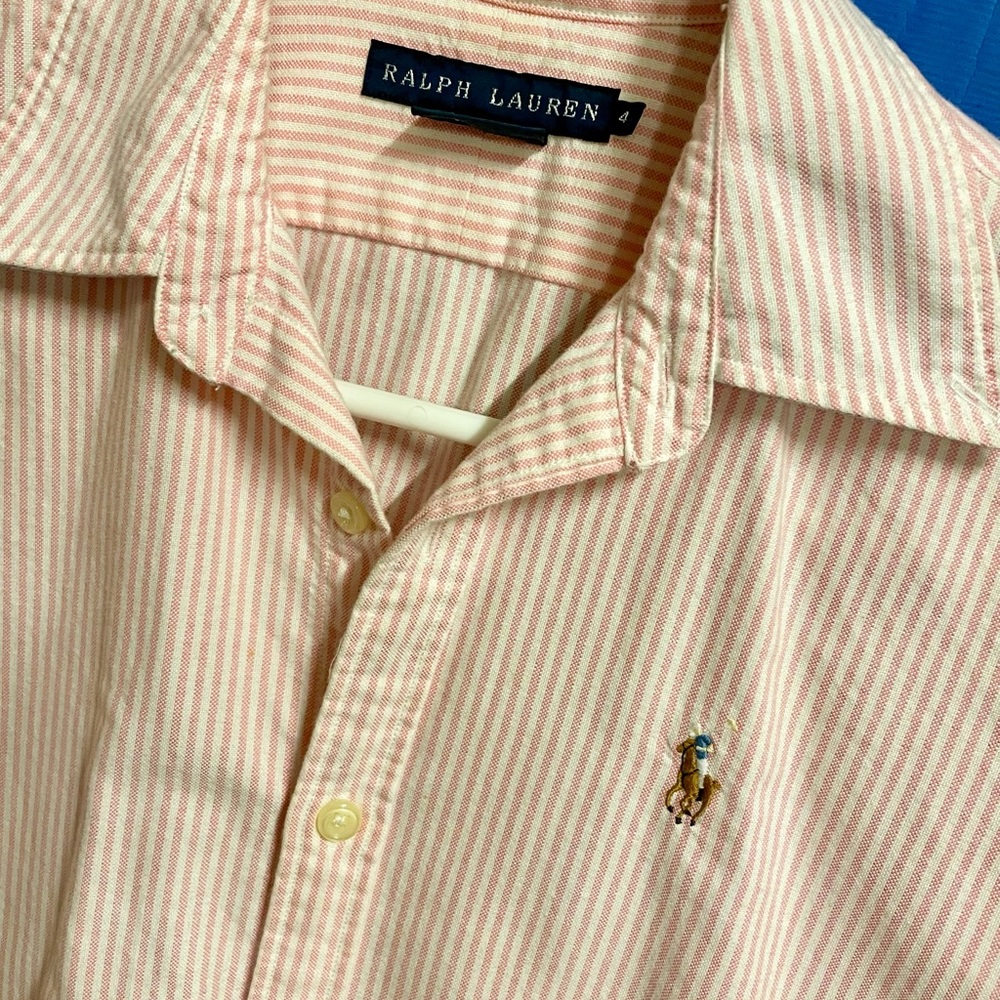 Ralph Lauren Pink Striped Oxford Button Down Polo
